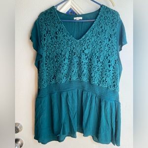 Green Lace Detail Blouse